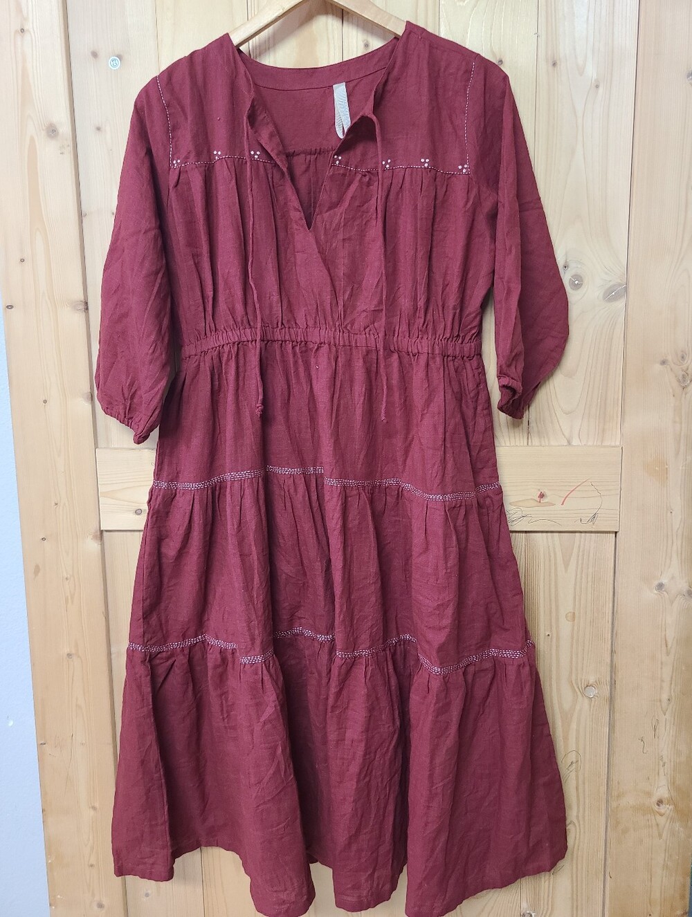 Mata Traders Rust Red Tiered V-Neck Midi Dress